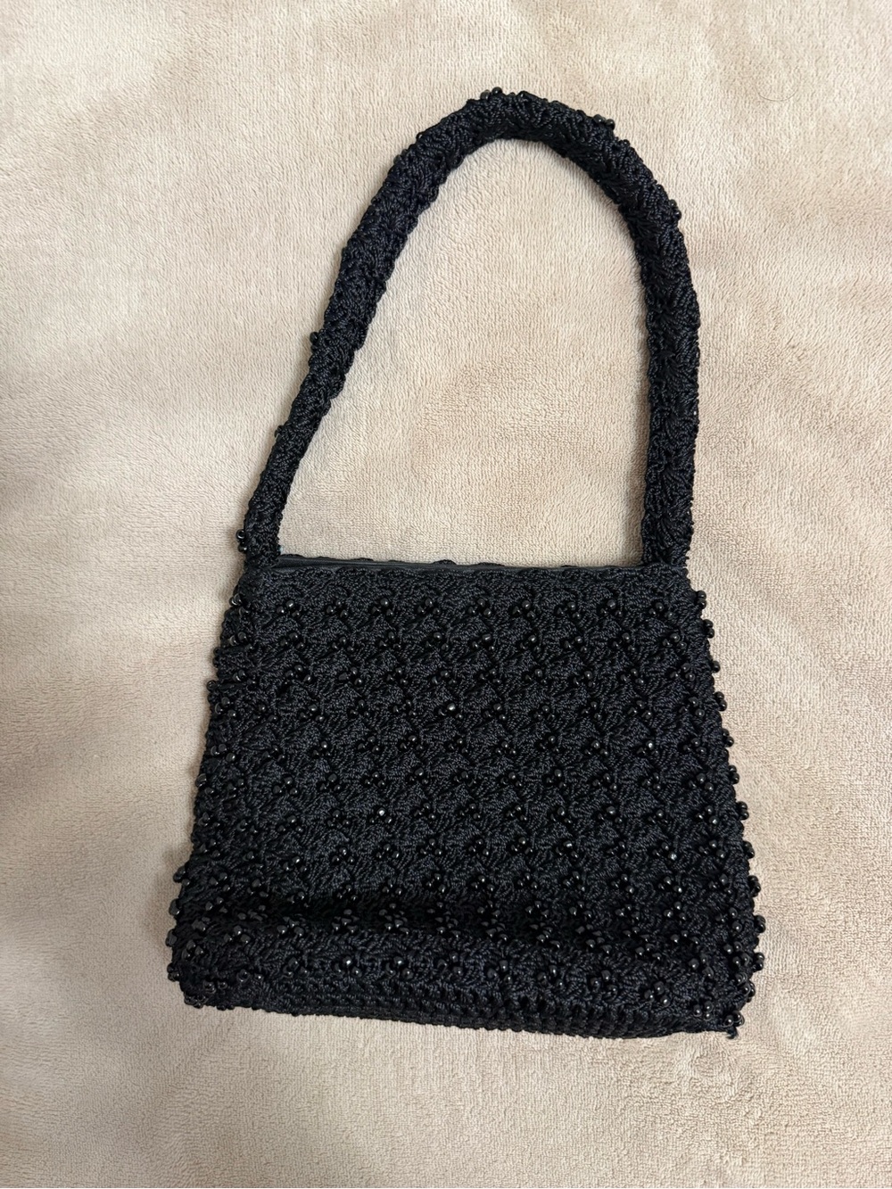 Vintage Black Beaded Crochet Shoulder Bag